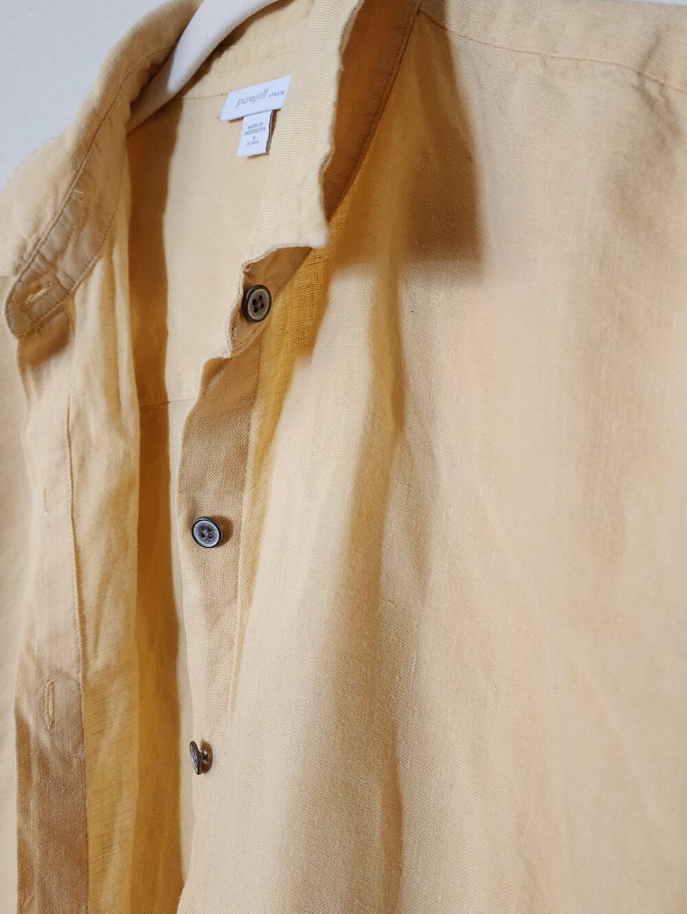 Pure Jill 100% Linen Buttery Light Yellow Button-Front Shirt Dress/ Duster - Picture 3 of 9